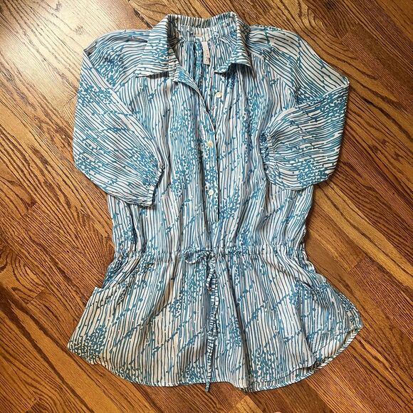 Vix by Paula Hermanny Women's Sz S Swim Cover-up Blue Drawstring Pockets Button - Picture 3 of 13